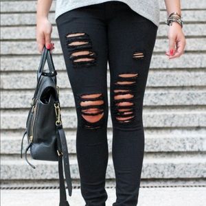 Express Mid-Rise Distressed Black Legging Jean
